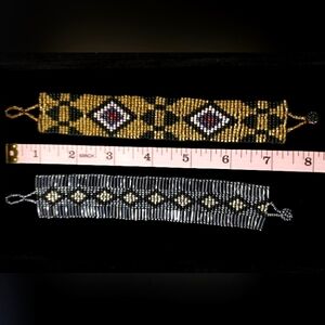 Two Loom Beaded Band Bracelet w/Loop and Ball Clasp Handmade Fashion Jewelry